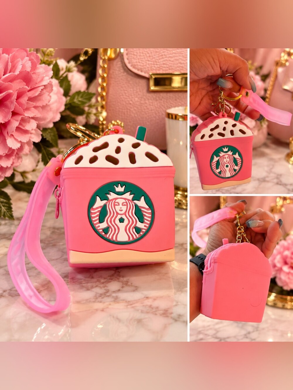 ☕️ Starbucks Theme Strawberry Drink Silicone AirPods Case / Purse Charm